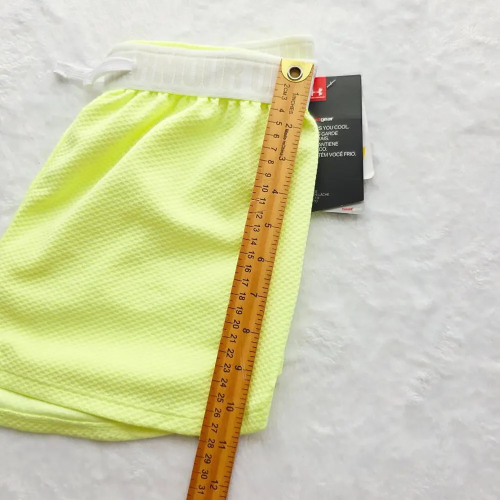 New Under Armour Girls Shorts YLG Yellow Loose Fit HeatGear Drawstring Athletic